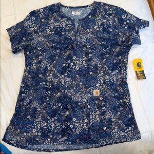Carhartt Women's Navy Floral Short Sleeve SCRUB TOP